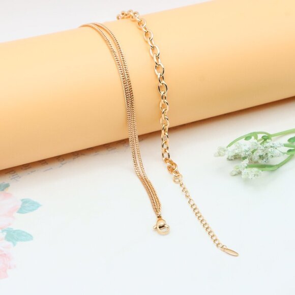 Layered Rose Gold Necklace with Bold Link and Sleek Chain Design, XPNL0352 - Picture 12 of 12